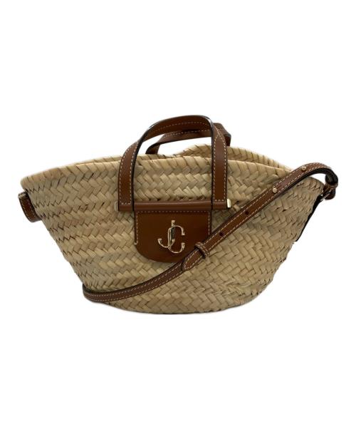 JIMMY CHOO（ジミーチュウ）JIMMY CHOO (ジミーチュウ) MACY TOTE/S VGH/カゴバッグ ブラウン×ベージュの古着・服飾アイテム