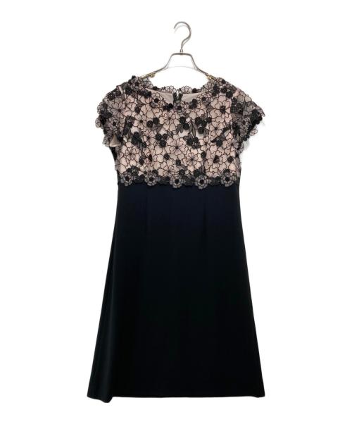 CHRISCELIN（クリスセリーン）CHRISCELIN (クリスセリーン) 刺繍デザインワンピース ブラック×ピンク サイズ:40の古着・服飾アイテム