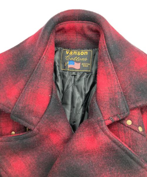 VANSON（バンソン）VANSON (バンソン) チェックPコート レッド×ブラック サイズ:Mの古着・服飾アイテム