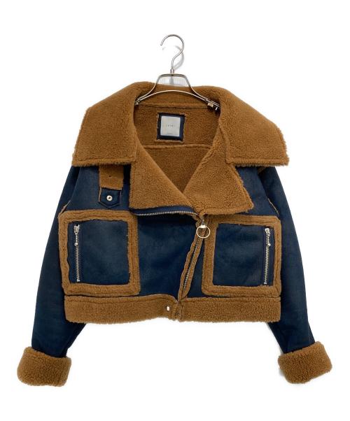 juemi（ジュエミ）JUEMI (ジュエミ) エコムートンジャケット ネイビー×ブラウン サイズ:FREEの古着・服飾アイテム