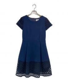 LANVIN en Bleu（ランバンオンブルー）の古着「半袖レースワンピース」｜ネイビー