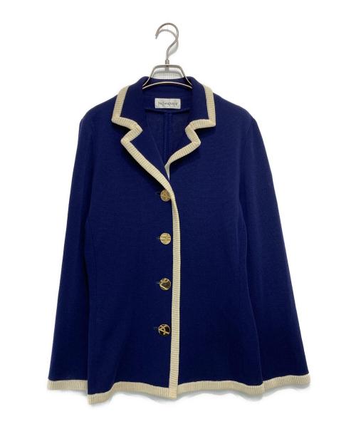 Yves Saint Laurent（イヴサンローラン）Yves Saint Laurent (イヴサンローラン) [古着]ロゴ金釦 ニットジャケット ブルー サイズ:Mの古着・服飾アイテム