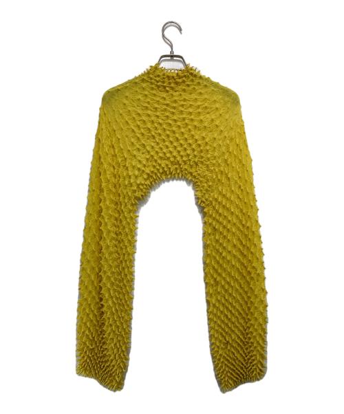 BUNZABURO（ブンザブロウ）BUNZABURO (ブンザブロウ) ツンツンのベルスリーブ スーパークロップドトップ シフォン イエロー サイズ:-の古着・服飾アイテム