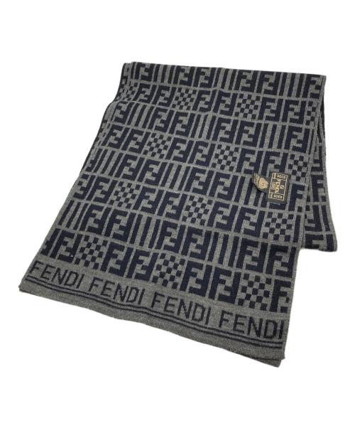 FENDI（フェンディ）FENDI (フェンディ) ズッカ柄マフラー ブラック×グレーの古着・服飾アイテム