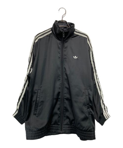 adidas（アディダス）adidas (アディダス) サテン ファイヤーバード トラックトップ フリル スリーストライプス ブラック サイズ:XLの古着・服飾アイテム