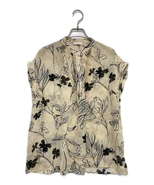 BALLSEY（ボールジィ）BALLSEY (ボールジィ) ワイルドフラワープリント バンドカラーブラウス ベージュ サイズ:36の古着・服飾アイテム