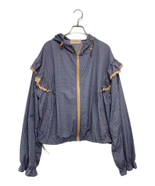 POPPY（ポピー）POPPY (ポピー) ギンガムチェック ジャケット ブルー×ベージュ サイズ:Mの古着・服飾アイテム