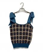 PAMEO POSEパメオポーズ）の古着「Plaid Knit Bustier」｜ブルー×ブラウン
