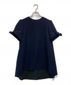 BORDERS at BALCONYボーダーズアットバルコニー）の古着「ボーダーズアットバルコニー リボンスリーブバックタック ブラウス」｜ネイビー