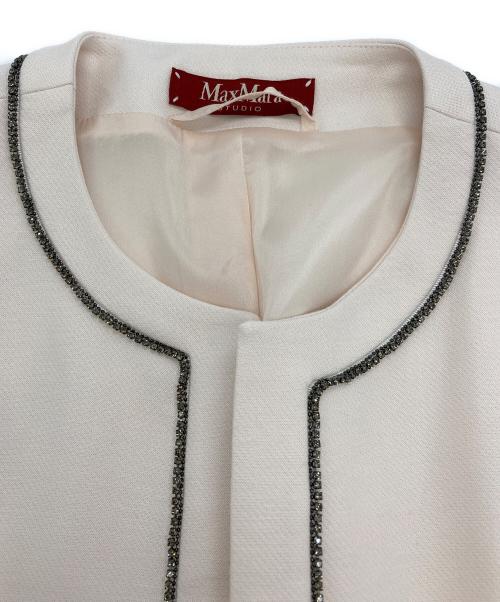 Max Mara Studio（マックスマーラ ストゥディオ）MAX MARA STUDIO (マックスマーラ ストゥディオ) 装飾ノーカラージャケット ピンク サイズ:38（160A/84A）の古着・服飾アイテム