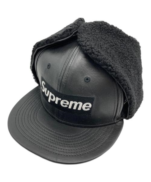 New Era（ニューエラ）New Era (ニューエラ) Supreme (シュプリーム) Leather Earflap Box Logo キャップ ブラック サイズ:7½　59.6cmの古着・服飾アイテム