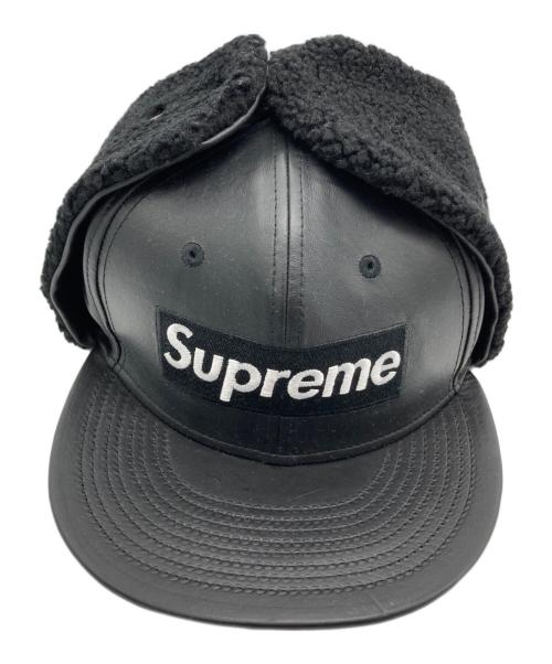 New Era（ニューエラ）New Era (ニューエラ) Supreme (シュプリーム) Leather Earflap Box Logo キャップ ブラック サイズ:7½　59.6cmの古着・服飾アイテム