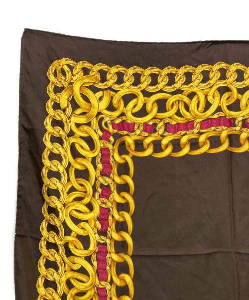 CHANEL（シャネル）CHANEL (シャネル) ココマーク チェーン柄スカーフ ブラウンの古着・服飾アイテム