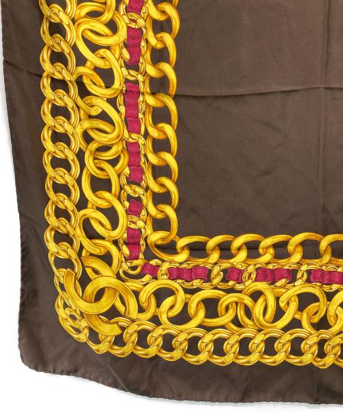 CHANEL（シャネル）CHANEL (シャネル) ココマーク チェーン柄スカーフ ブラウンの古着・服飾アイテム