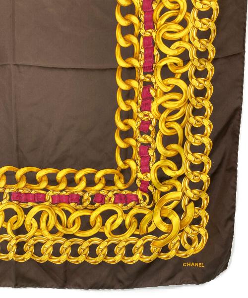 CHANEL（シャネル）CHANEL (シャネル) ココマーク チェーン柄スカーフ ブラウンの古着・服飾アイテム