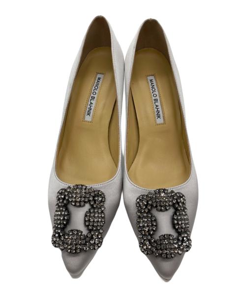Manolo Blahnik（マノロブラニク）Manolo Blahnik (マノロブラニク) 【HANGISI】サテンヒールパンプス シルバー サイズ:38の古着・服飾アイテム