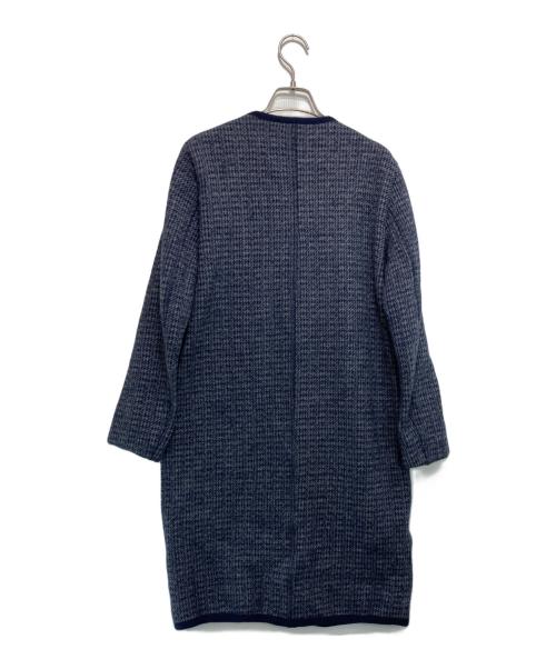Max Mara Studio（マックスマーラ ストゥディオ）Max Mara Studio (マックスマーラ ストゥディオ) ノーカラーニットコート ネイビー×グレー サイズ:38（160/84A）の古着・服飾アイテム