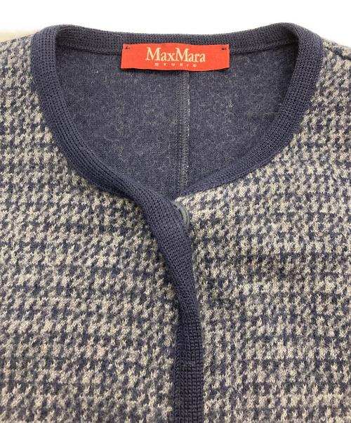 Max Mara Studio（マックスマーラ ストゥディオ）Max Mara Studio (マックスマーラ ストゥディオ) ノーカラーニットコート ネイビー×グレー サイズ:38（160/84A）の古着・服飾アイテム