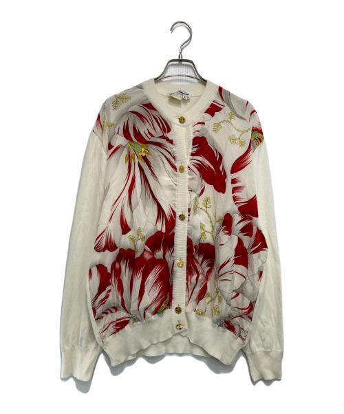 Salvatore Ferragamo（サルヴァトーレ フェラガモ）Salvatore Ferragamo (サルヴァトーレ フェラガモ) スカーフ 切替ニットカーディガン ベージュ サイズ:XLの古着・服飾アイテム