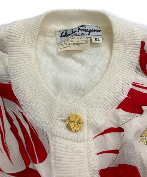 Salvatore Ferragamo（サルヴァトーレ フェラガモ）Salvatore Ferragamo (サルヴァトーレ フェラガモ) スカーフ 切替ニットカーディガン ベージュ サイズ:XLの古着・服飾アイテム