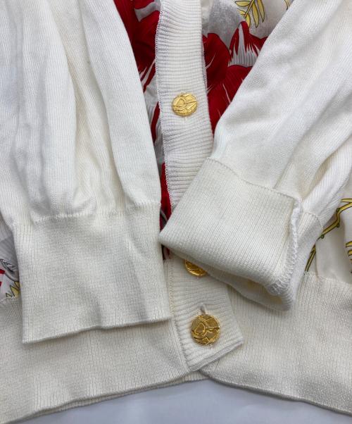 Salvatore Ferragamo（サルヴァトーレ フェラガモ）Salvatore Ferragamo (サルヴァトーレ フェラガモ) スカーフ 切替ニットカーディガン ベージュ サイズ:XLの古着・服飾アイテム