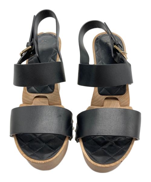 CHANEL（シャネル）CHANEL (シャネル) ウェッジソールサンダル ブラック サイズ:37.5の古着・服飾アイテム