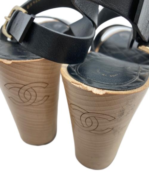 CHANEL（シャネル）CHANEL (シャネル) ウェッジソールサンダル ブラック サイズ:37.5の古着・服飾アイテム