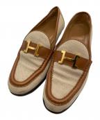 HERMESエルメス）の古着「Hロゴキャンバスローファー」｜ベージュ