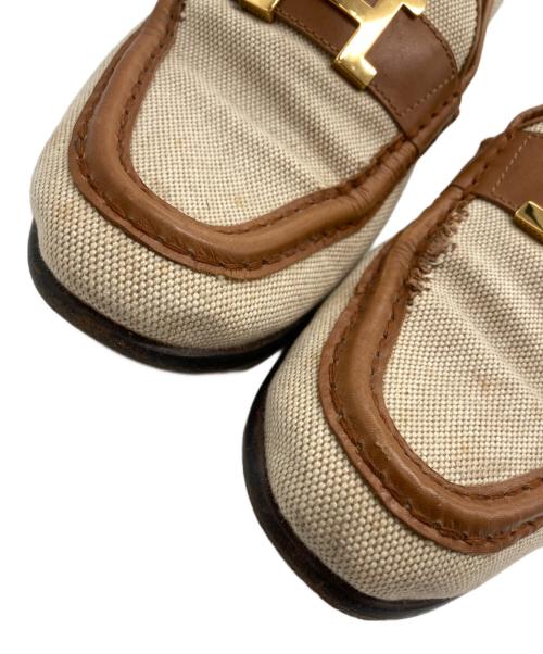 HERMES（エルメス）HERMES (エルメス) Hロゴキャンバスローファー ベージュ サイズ:37の古着・服飾アイテム