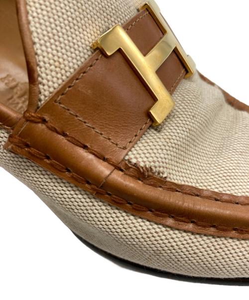 HERMES（エルメス）HERMES (エルメス) Hロゴキャンバスローファー ベージュ サイズ:37の古着・服飾アイテム