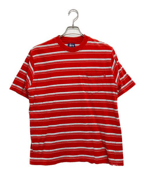 stussy（ステューシー）stussy (ステューシー) ポケットボーダーTシャツ レッド サイズ:Mの古着・服飾アイテム