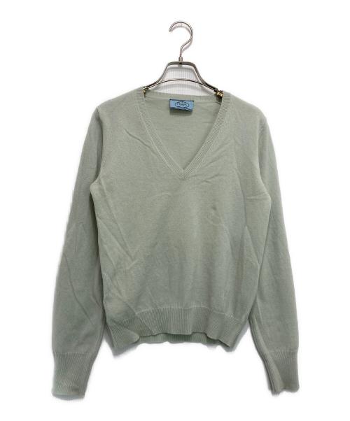 PRADA（プラダ）PRADA (プラダ) カシミヤエルボーパッチVネックニット ミントグリーン サイズ:42（170/84A）の古着・服飾アイテム