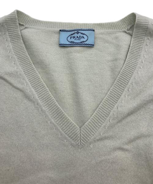 PRADA（プラダ）PRADA (プラダ) カシミヤエルボーパッチVネックニット ミントグリーン サイズ:42（170/84A）の古着・服飾アイテム