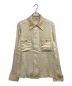 CHANELシャネル）の古着「［OLD］ココマーク金釦 サテン長袖シャツ」｜ベージュ