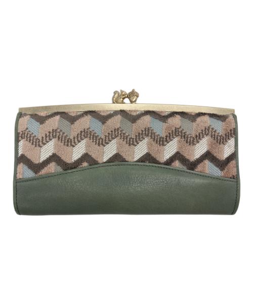 SAKURAYAMA（サクラヤマ）SAKURAYAMA (サクラヤマ) りすとどんぐりの長財布 グリーン×ピンクの古着・服飾アイテム