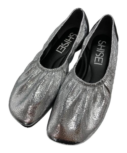 SHISEI（シセイ）SHISEI (シセイ) ギャザーバレエシューズ メタリック シルバー サイズ:37の古着・服飾アイテム
