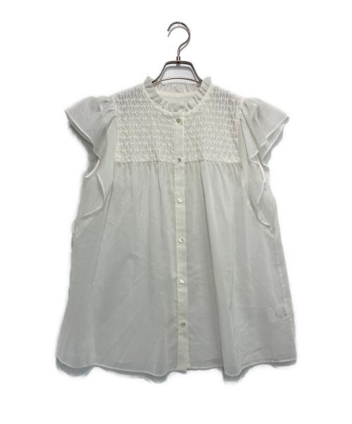 BALLSEY（ボールジィ）BALLSEY (ボールジィ) コットンクレープ フリルスリーブブラウス ホワイト サイズ:36の古着・服飾アイテム