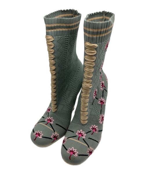 FENDI（フェンディ）FENDI (フェンディ) エンブロイダリー ソックブーツ グレー サイズ:39の古着・服飾アイテム