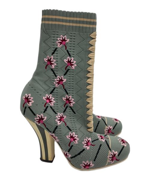 FENDI（フェンディ）FENDI (フェンディ) エンブロイダリー ソックブーツ グレー サイズ:39の古着・服飾アイテム