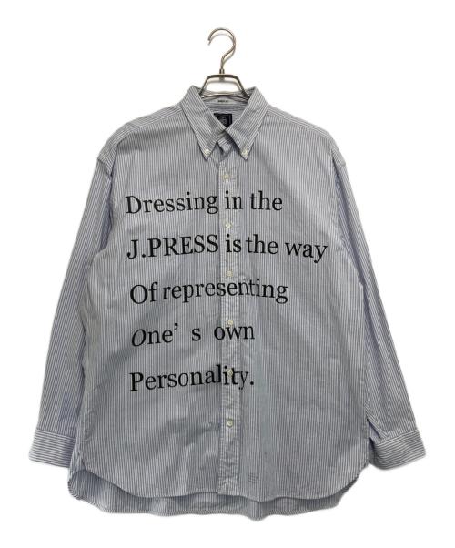 J.PRESS（ジェイプレス）J.PRESS (ジェイプレス) BAGGY FIT プリントストライプシャツ ブルー×ホワイト サイズ:Mの古着・服飾アイテム