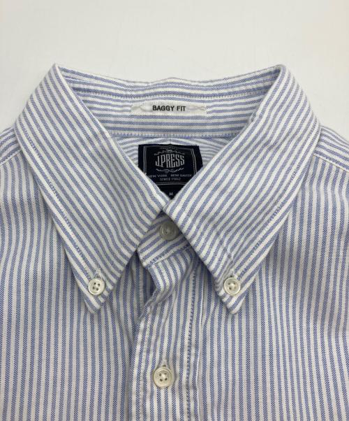 J.PRESS（ジェイプレス）J.PRESS (ジェイプレス) BAGGY FIT プリントストライプシャツ ブルー×ホワイト サイズ:Mの古着・服飾アイテム
