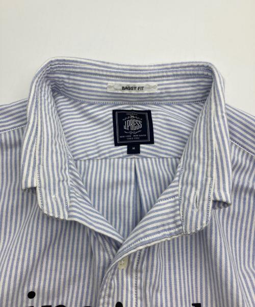 J.PRESS（ジェイプレス）J.PRESS (ジェイプレス) BAGGY FIT プリントストライプシャツ ブルー×ホワイト サイズ:Mの古着・服飾アイテム
