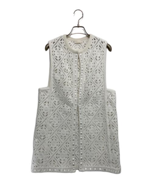 BALLSEY（ボールジィ）BALLSEY (ボールジィ) サークルモチーフエンブロイダリー クルーネックジレ ホワイト サイズ:36の古着・服飾アイテム