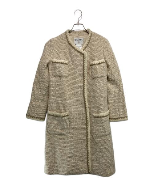 CHANEL（シャネル）CHANEL (シャネル) シルク混ウールノーカラーコート ベージュ サイズ:38の古着・服飾アイテム