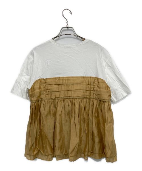 23区（ニジュウサンク）23区 (ニジュウサンク) オーガンジービスチェコンビ カットソー ホワイト×ブラウン サイズ:40の古着・服飾アイテム