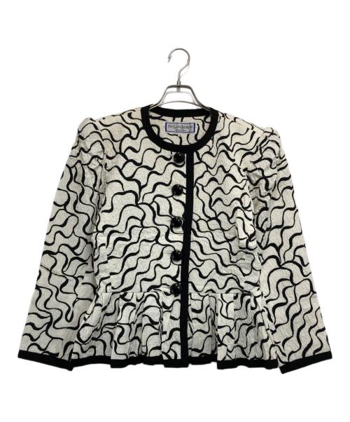 Yves Saint Laurent（イヴサンローラン）Yves Saint Laurent (イヴサンローラン) ［OLD］ノーカラーペプラムジャケット ホワイト×ブラック サイズ:Lの古着・服飾アイテム