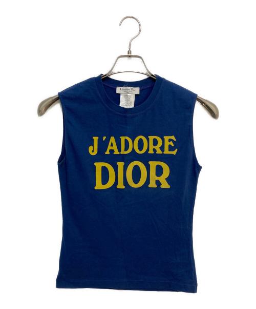 Christian Dior（クリスチャン ディオール）Christian Dior (クリスチャン ディオール) フロッキープリントノースリーブカットソー ネイビー サイズ:US6の古着・服飾アイテム