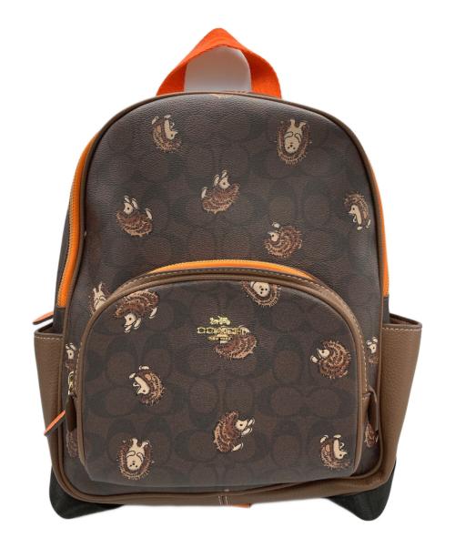 COACH（コーチ）COACH (コーチ) シグネチャーキャンバス・ヘッジホッグ プリントリュック ブラウンの古着・服飾アイテム