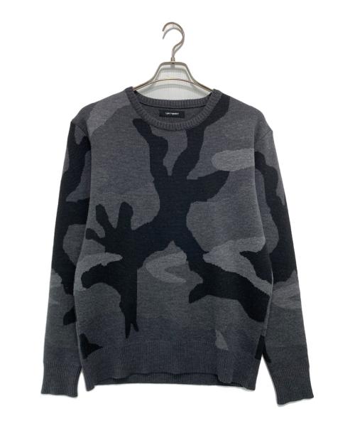 1piu1uguale3（ウノピュウノウグァーレトレ）1piu1uguale3 (ウノピュウノウグァーレトレ) カモ柄ウールニット グレー×ブラック サイズ:XLの古着・服飾アイテム