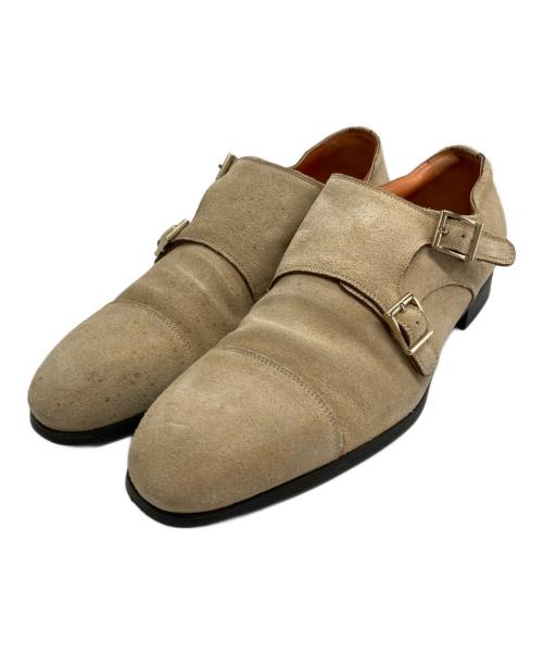 Santoni（サントーニ）Santoni (サントーニ) スウェードダブルモンクストラップシューズ ベージュ サイズ:7 1/2の古着・服飾アイテム